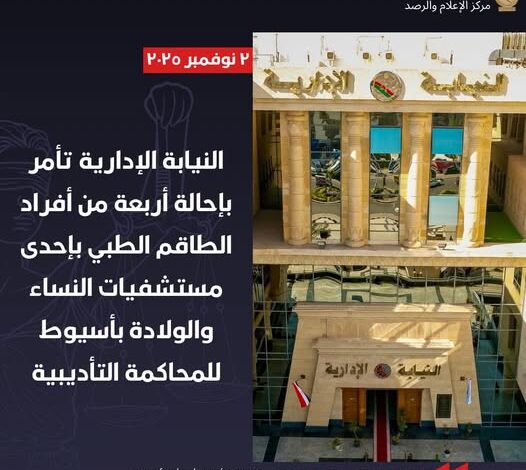 النيابة الإدارية .. إحالة 4 من أفراد طاقم طبي بمستشفى تابعة لجامعة أسيوط للمحاكمة التأديبية بعد أن سلموا مولدة حيه على أنها متوفية 1 575119491 1263558205810230 4509020821220788345 n