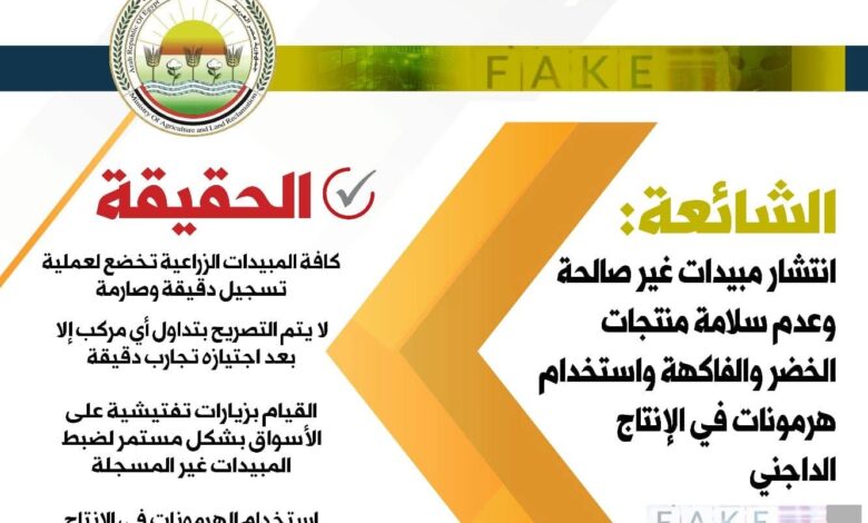 ردًا على الفيديو المتداول بشأن انتشار مبيدات غير صالحة .. "الزراعة" تؤكد سلامة المحاصيل الزراعية والدواجن وتوضح بالأرقام آليات الرقابة الصارمة 1 FB IMG 1769808034375