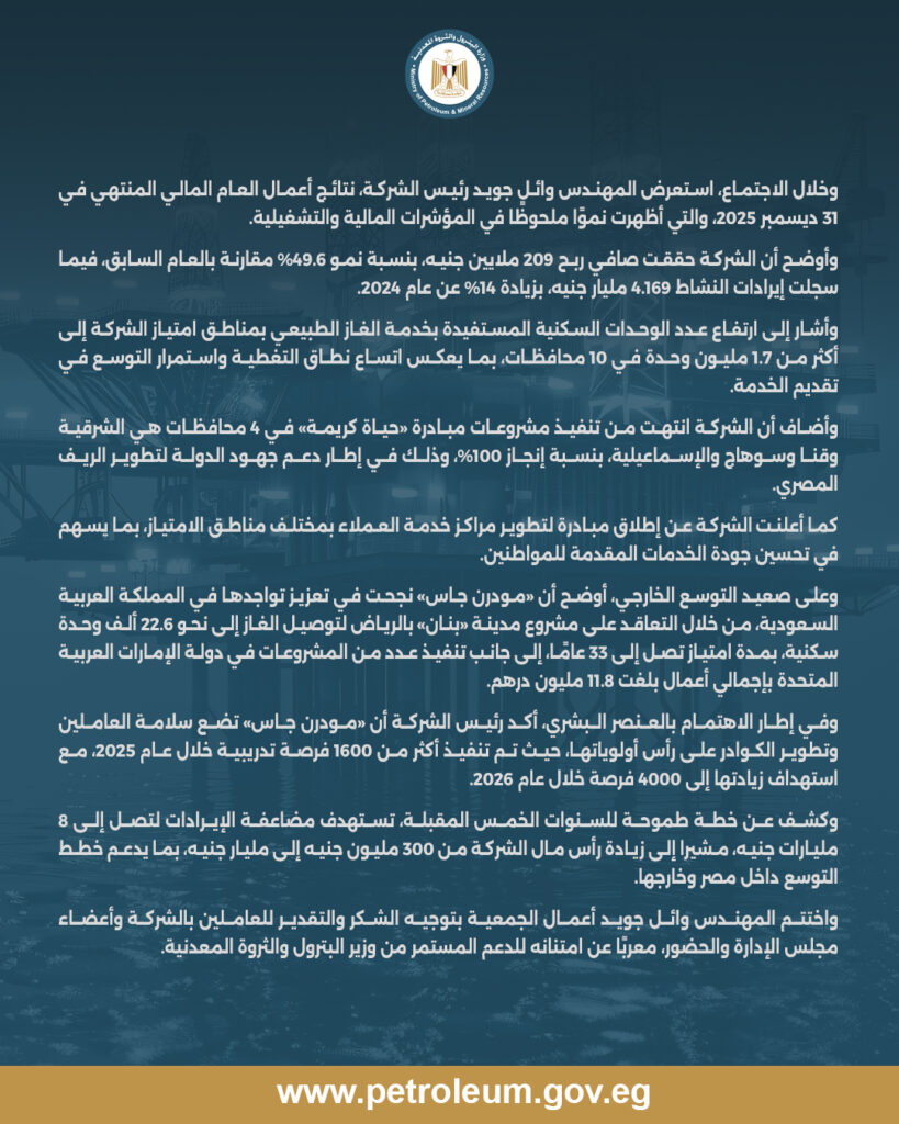 عبر الفيديو كونفرانس.. وزير البترول والثروة المعدنية يُثمن نتائج أعمال «مودرن جاس» ويؤكد دعم التوسع خارج مصر 3 2 copy.jpg 3