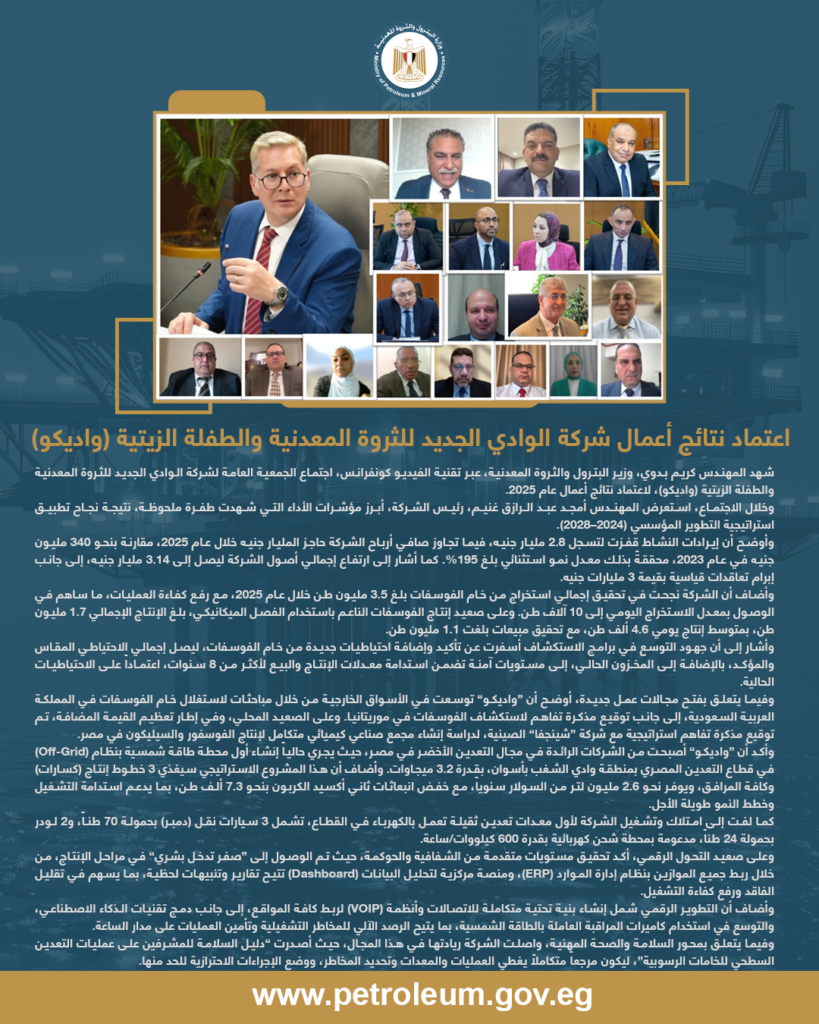 اعتماد نتائج أعمال شركة الوادي الجديد للثروة المعدنية والطفلة الزيتية (واديكو) 2 البيان 1
