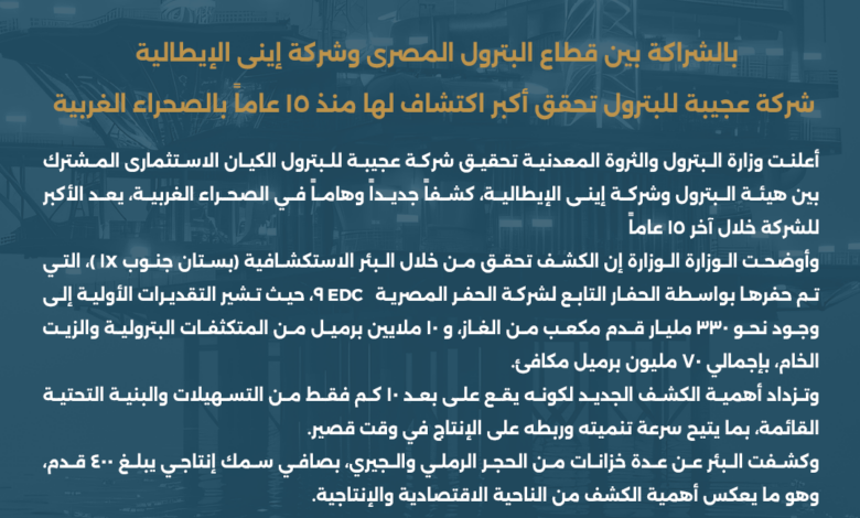 بالشراكة بين قطاع البترول المصرى وشركة إينى الإيطالية : 1 البيان 2